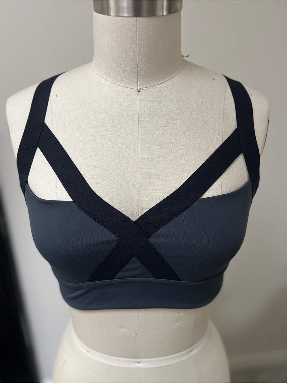 Women's Strappy Sports Bralette - Charcoal/Black Size M BUT FITS SMALL
